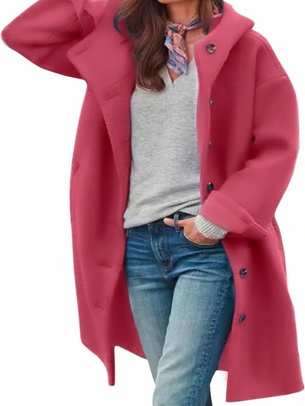 Funnel Neck Elegant Rose Pink Single-Breasted Trench Coat Medium NWT - Picture 5 of 6